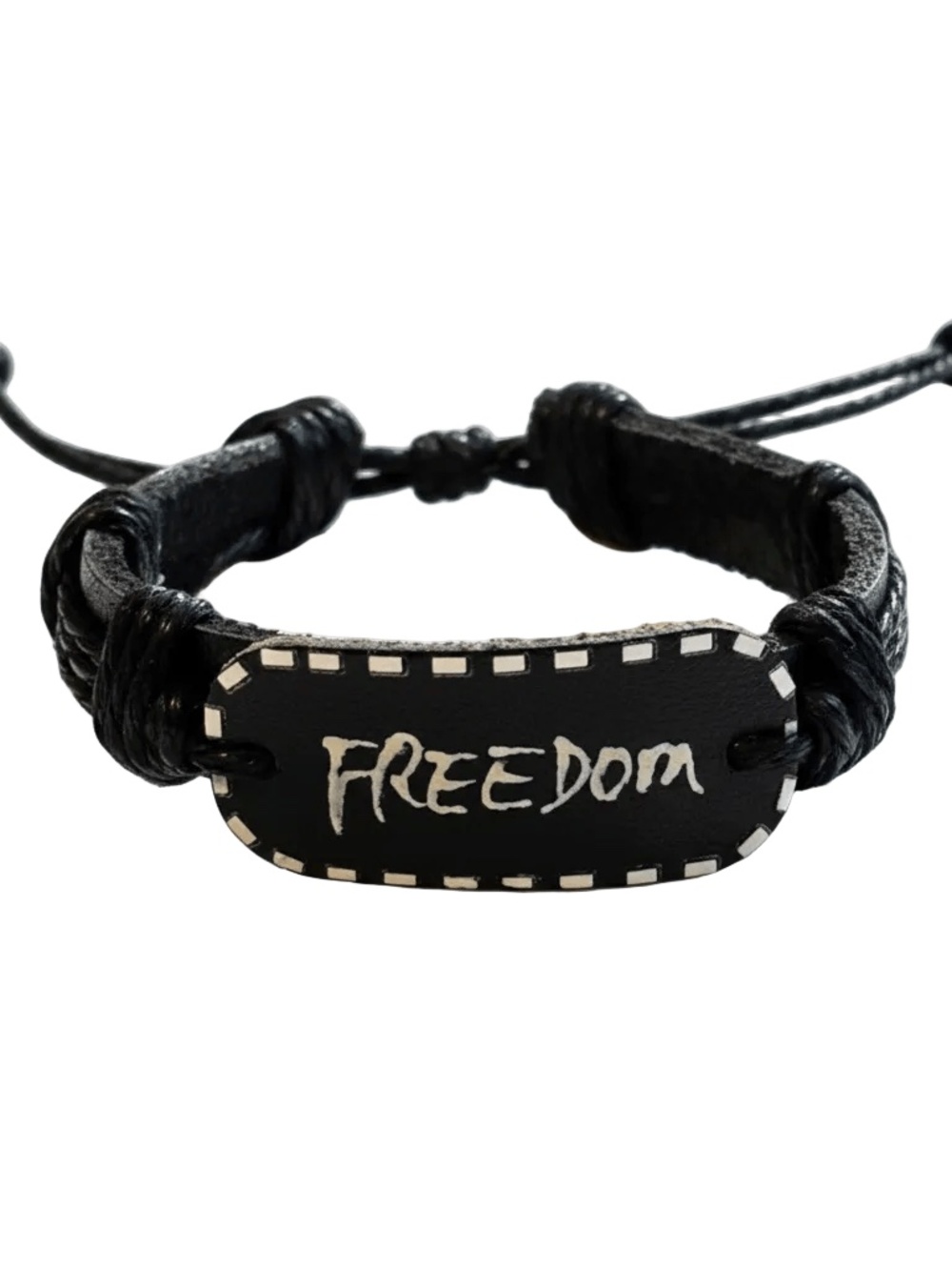 Freedom Black Leather Adjustable Bracelet